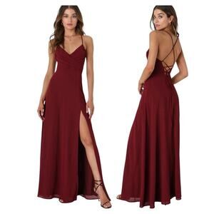 NWOT Lulus Event Ready Burgundy Backless Lace-Up Maxi Dress Size Medium